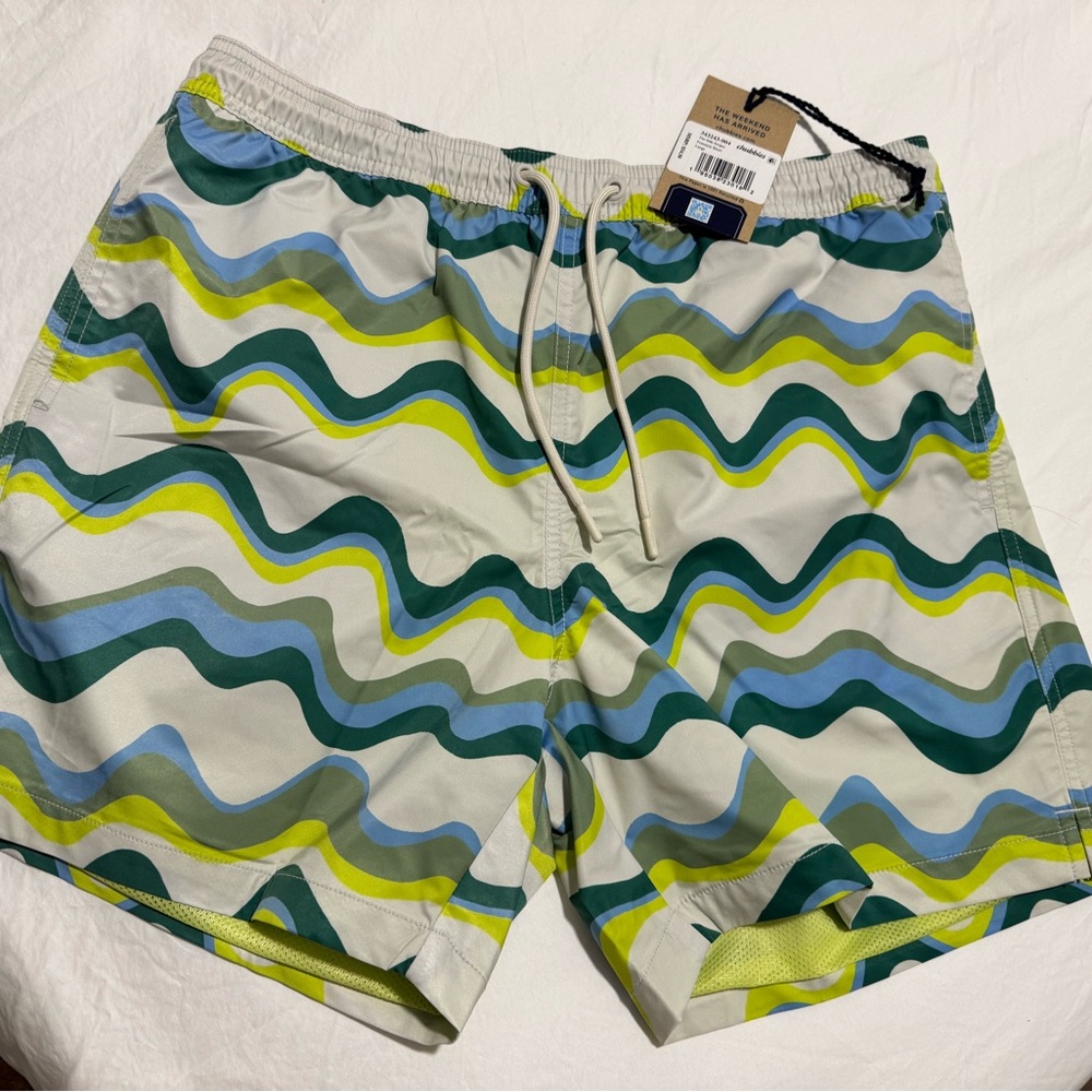 Chubbies Green and Blue Shorts with Wavy Design